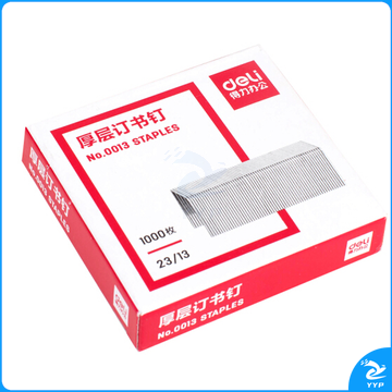 得力 0013 厚层订书钉1000枚 高13mm 加厚 书钉 23/13 5盒/包 单位：盒