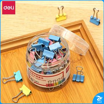 得力8556-6#彩色长尾票夹15mm(筒装)(混)(60只/筒)（单位：筒）