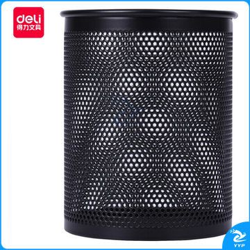 得力909 圆形笔筒80*110mm 桌面收纳盒 金属黑色