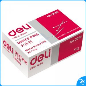 得力（deli）0019大头针(50克/盒) 银色 1盒装 