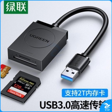 绿联 USB3.0高速读卡器 SD/TF二合一多功能读卡器 适用手机单反相机行车记录仪监控存储内存卡读卡器20250 WFAW10241116249041