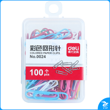 得力（deli） 0024 彩色回形针 多色混合 10盒装 100枚/盒