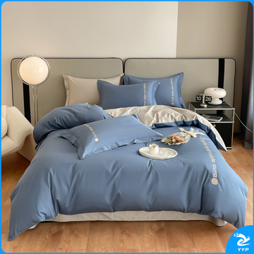 伊伊爱 伯格高精密纯棉四件套 TJ0HJC2301969 200*230cm(被套:200*230cm 床单:245*250cm 枕套:48*74cm*2) (宾利蓝拼浅灰) (全棉/盒)