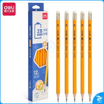 得力S956-2B_黄杆办公皮头2B铅笔(黄)(12支/盒)