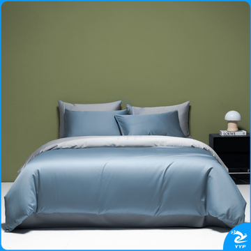 伊伊爱 炫灿100S(50S双股)纯色四件套 TJ0HJC2301965 200*230cm(被套:200*230cm 床单:245*250cm 枕套:48*74cm*2) (天际蓝拼钛银) (全棉/盒)