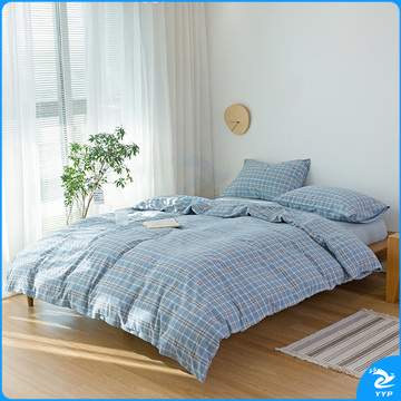 婵思 CHANSI 暖阳系列水洗棉格子四件套 TJ0SZ02201591 220*240cm (暖阳浅蓝格)