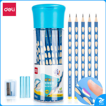 得力58138_50支HB桶装洞洞笔(混)(50支/筒)