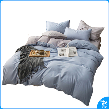 伊伊爱 宿舍公寓值班室双拼纯棉四件套 TJ0JD02201639 200*230cm(被套:200*230cm 床单:245*245cm 枕套:48*74cm*2) (浅蓝+浅灰) (全棉/盒)