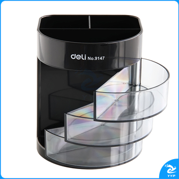 得力9147三层多功能笔筒(单位:盒)黑12只/盒