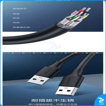 绿联 UGREEN USB3.0数据线 60526 公对公 2米 (黑色)