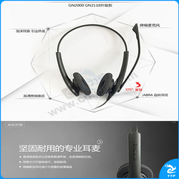 捷波朗 Jabra 话务耳机 BIZ 1500 DUO-RJ9 双耳 (黑色) 含水晶头线