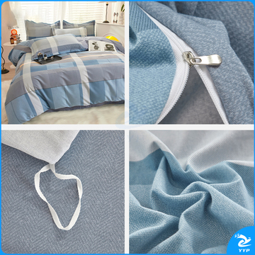 伊伊爱 臻棉磨毛格子四件套 TJ0HJC2302012 200*230cm(被套:200*230cm 床单:245*250cm 枕套:48*74cm*2) (简希蓝) (袋)