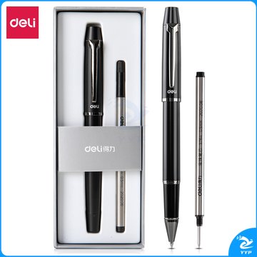 得力S153宝珠笔套装0.5mm子弹头(黑色)(1支笔+1支笔芯/盒)（单位：盒）