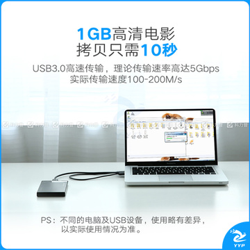 绿联 UGREEN 数据线 10898 USB3.0 移动硬盘盒高速传输连接线 支持东芝希捷西数WD移动硬盘 双供电1米 