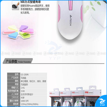 双飞燕 A4TECH 无线鼠标 G3-200N (黑色)