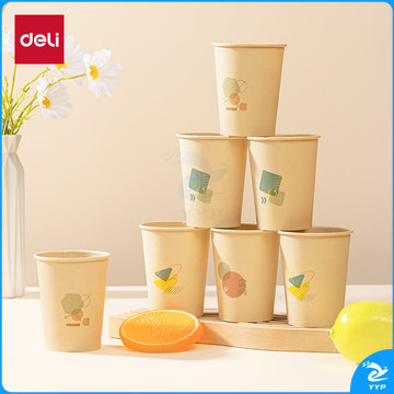 得力(deli)四色竹纸杯 228ml*100只 加厚型办公家用商务接待防烫竹纤维水杯  LL214