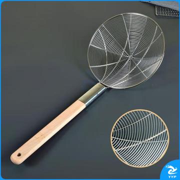 不锈钢大漏勺油炸捞面油鼓笊篱沥水漏油勺焯水捞勺木柄线篱30cm
