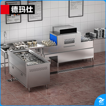 德玛仕 商用洗碗机长龙洗碗机全自动化大型酒店食堂饭店大容量清洗刷碗机DMS2300-LX1Y1（1主洗+1漂洗）