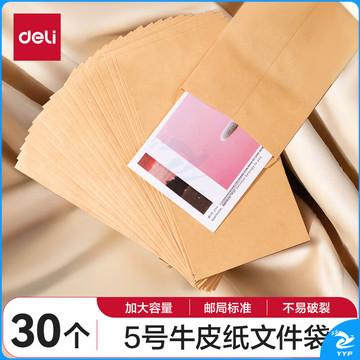 得力(deli)5号牛皮纸文件袋纸袋 220*110mm发票袋 邮局标准信封袋工资袋 20个装3423A
