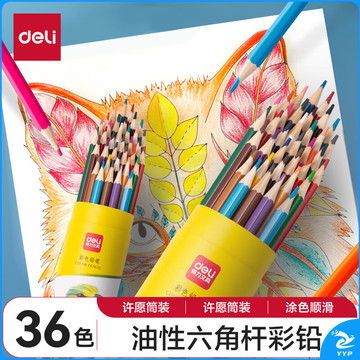 得力(deli)36色油性彩铅 原木六角杆彩色铅笔 学生涂色专业美术画笔套装文具 DL-7070-36