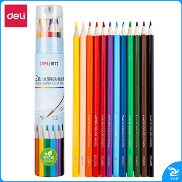 得力68129_12色六角杆水溶性彩铅(混)(12色/筒) （单位：筒）