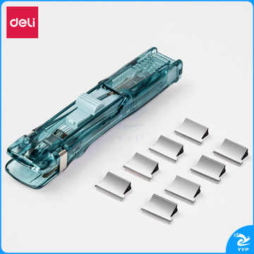 得力8597推夹器(透明蓝)(1推夹器+8补充夹)12盒/中盒（单位：中盒）