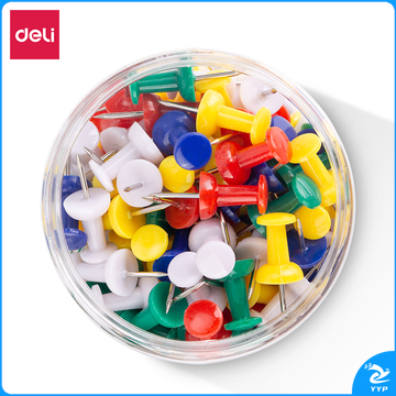 得力(deli)*0042 彩色工字钉大头钉按钉桶装软木板按钉金属钉图钉 80枚/筒 37