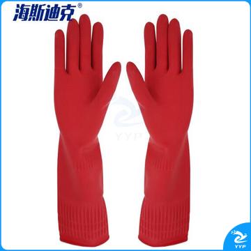  海斯迪克 HK-782 加厚乳胶手套 牛筋加长橡胶手套洗衣洗碗清洁手套红色38cm长.