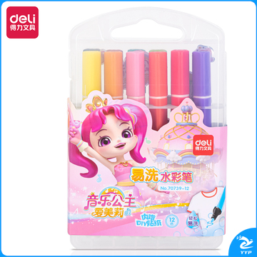 得力70739-12_PP盒装音乐公主三角杆水彩笔(混)(盒)