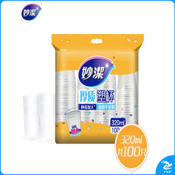 妙洁7021一次性塑料杯特大号100只*320ml不易变形