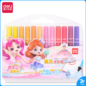 得力70739-24_PP盒装音乐公主三角杆水彩笔(混)(盒)