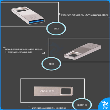 得力/deli DELI 2192 U盘64G 3.0接口金属银色  gxb000000135