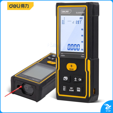 得力DL331070P 手持式大屏激光测距仪高精度电子尺红外量房仪电子水平泡70米