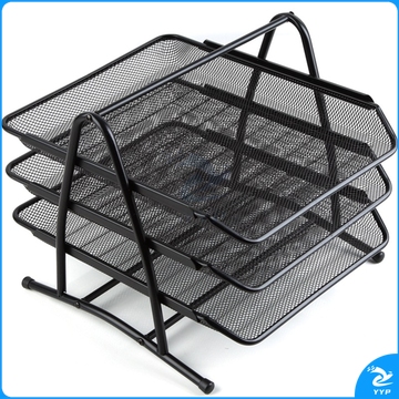 齐心 三层金属网格文件盘 文件框 文件收纳 黑色B2163