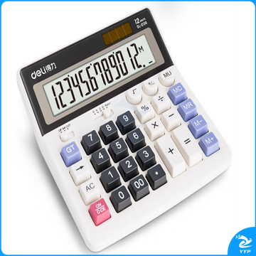 得力(deli)双电源电脑按键计算器 12位大屏横式桌面计算机 金融财务/银行计算 办公用品 白色2136