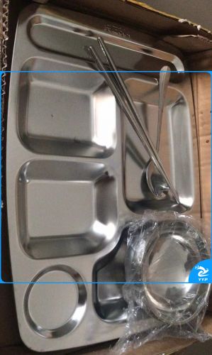 304不锈钢餐盘加厚长方成人快餐盘五格套装（碗勺筷子）