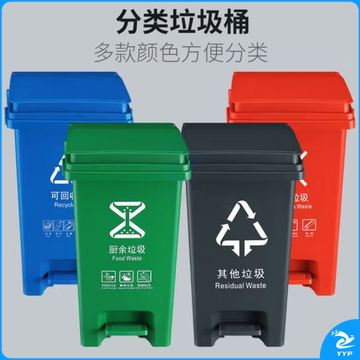 木野村 垃圾分类垃圾桶家用大号带盖商用厨房垃圾箱餐饮户外四分类新国标 20升脚踏分类款