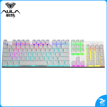 狼蛛（AULA）F2008 机械键盘 有线键盘 游戏键盘 104键背光混光跑马 电脑键盘 笔记本键盘 银色 青轴