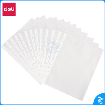 得力(deli)100个装11孔透明文件袋 A4插页保护袋 活页文件资料袋 办公用品64050