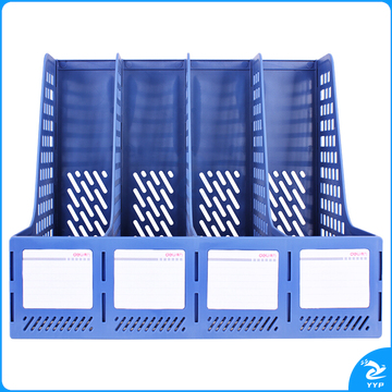 得力(deli)四联镂空桌面文件框 四栏带标签稳固文件架/文件栏/文件筐/资料框 办公用品 蓝色27888