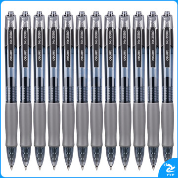 得力(deli)臻顺滑按动中性笔签字笔 办公用品 0.5mm子弹头 12支/盒DL-33589黑