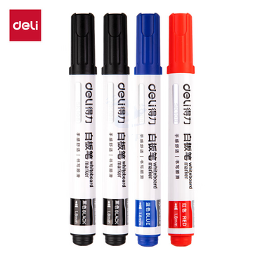 得力 SK223 书写用笔类用具 粗头可擦易擦白板笔 2黑1红1蓝混色 4支/盒