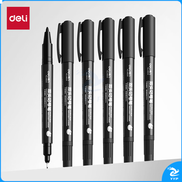 得力 P06824 双头0.5mm/1.2mm油性记号笔 黑色 12支/盒