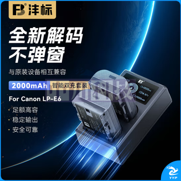 沣标(FB)LP-E6佳能微单反相机电池R6II R5C R5 R6 R7 90D 80D 70D 60D 7D2 6D2 7D 6D 5D4 5D3 5D2充电器 智能双充套装(电池*2+充电器*1)