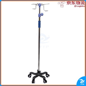 黑狗 BLACK DOG 家用移动输液架 加厚不锈钢输液架子可调节点滴架吊瓶架医院诊所 五角带轮底座 双钩双瓶框 安全用仪器