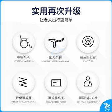 杭州振兴/Zhen  Xing 奥瑞珂 手动折叠手推可折叠便携式家用老年人残疾人代步车轻便小巧免充气轮胎 经典大轮款 安全用仪器