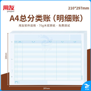 1100003834EA 用友表单 KZJ101 激光总账明细账簿纸 A4297*210 1箱