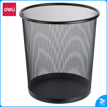 得力(deli)φ26.6cm中号金属网状圆纸篓 办公家用垃圾桶 垃圾分类 办公用品 黑色9190