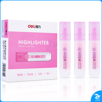 得力S625荧光笔(红)  盒装(10支)