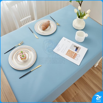 奶油风PU防水防油餐桌台布 （冰灰蓝90*140cm）